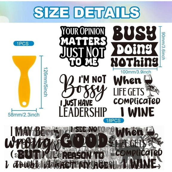 Plastic 18 Sheets Funny Sarcasm Silhouette Transfer Stickers 3.9x3.6inch Sasquatch Decals Stickers Humorous Text Rub on Transfer for Furniture Vase Glass Mason Jar Decorations Art Crafts