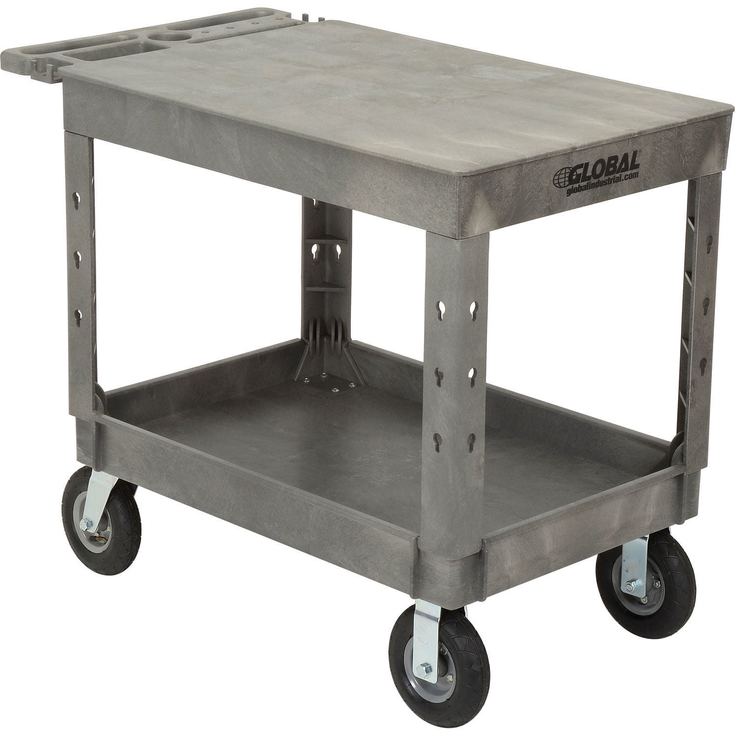 Gray Industrial Strength Plastic Utility Cart with Pneumatic Wheels