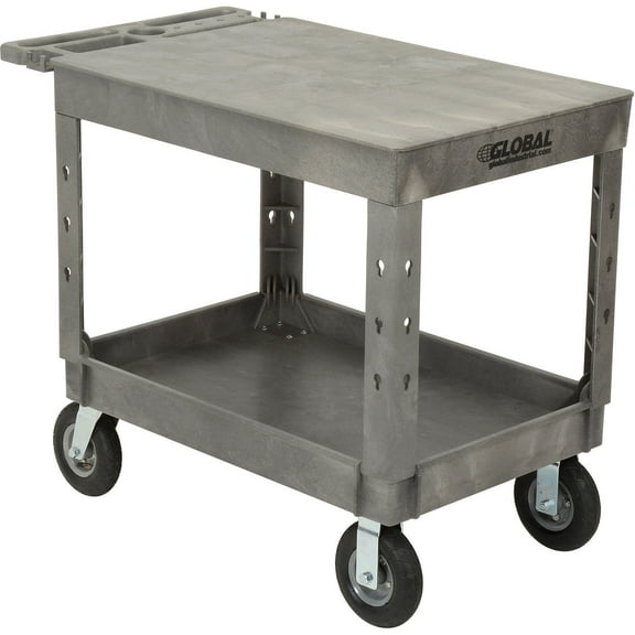 Plastic 2 Flat Shelf Industrial Strength Service & Utility Cart, 44 x 25-1/2, 8" Pneumatic Wheels