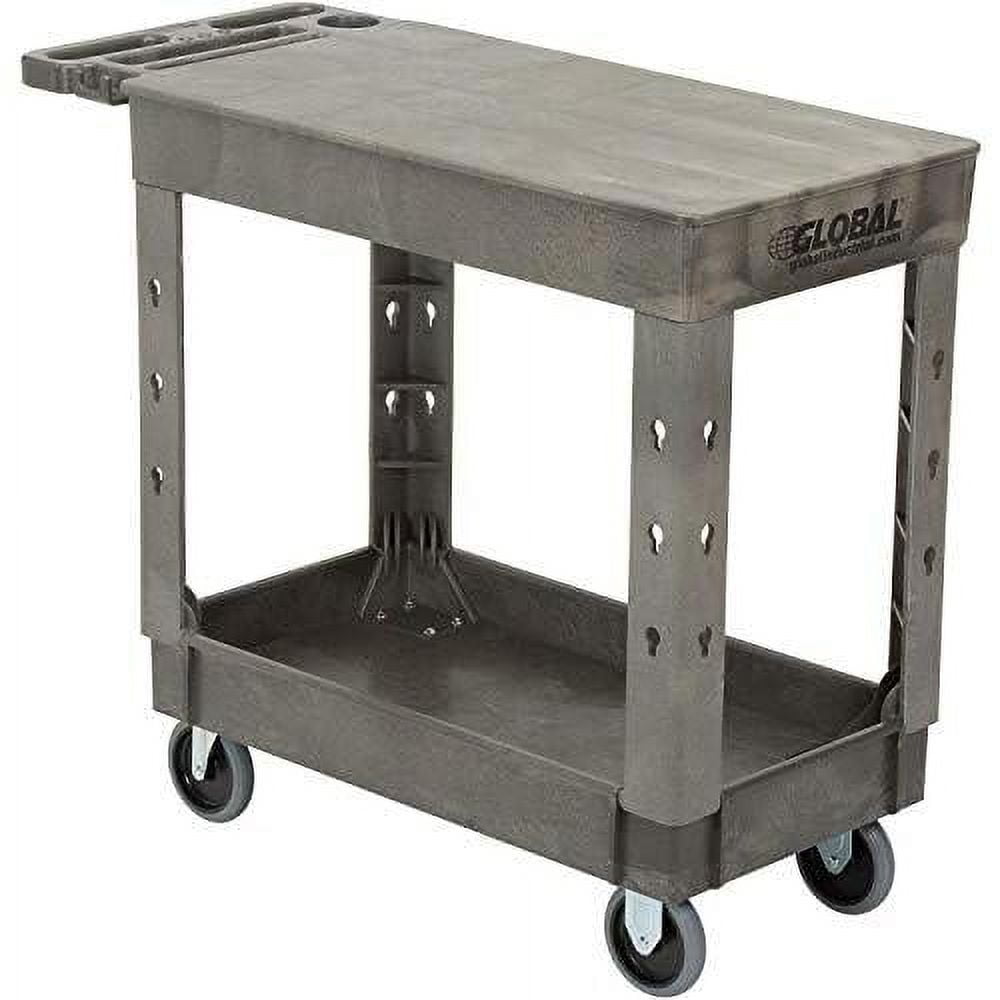 Plastic 2 Flat Shelf Service & Utility Cart, 38” X 171/2”, 5" Rubber
