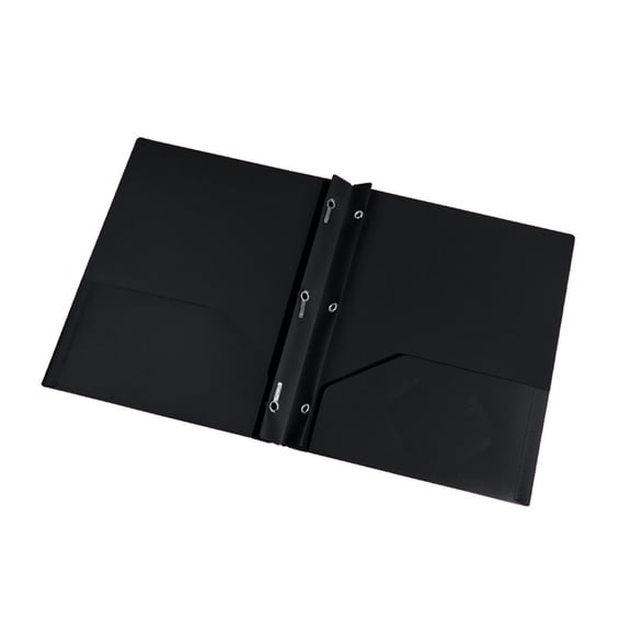 Plastic 2 Pocket Folders with 3 Prongs, 2 Pocket Folders with 3 Prongs and Business Card Holder, Heavy Duty Durable Portable Plastic Folder with 3 Prong Fasteners, Letter Size, 1Pc(Black,11.5x9.5")