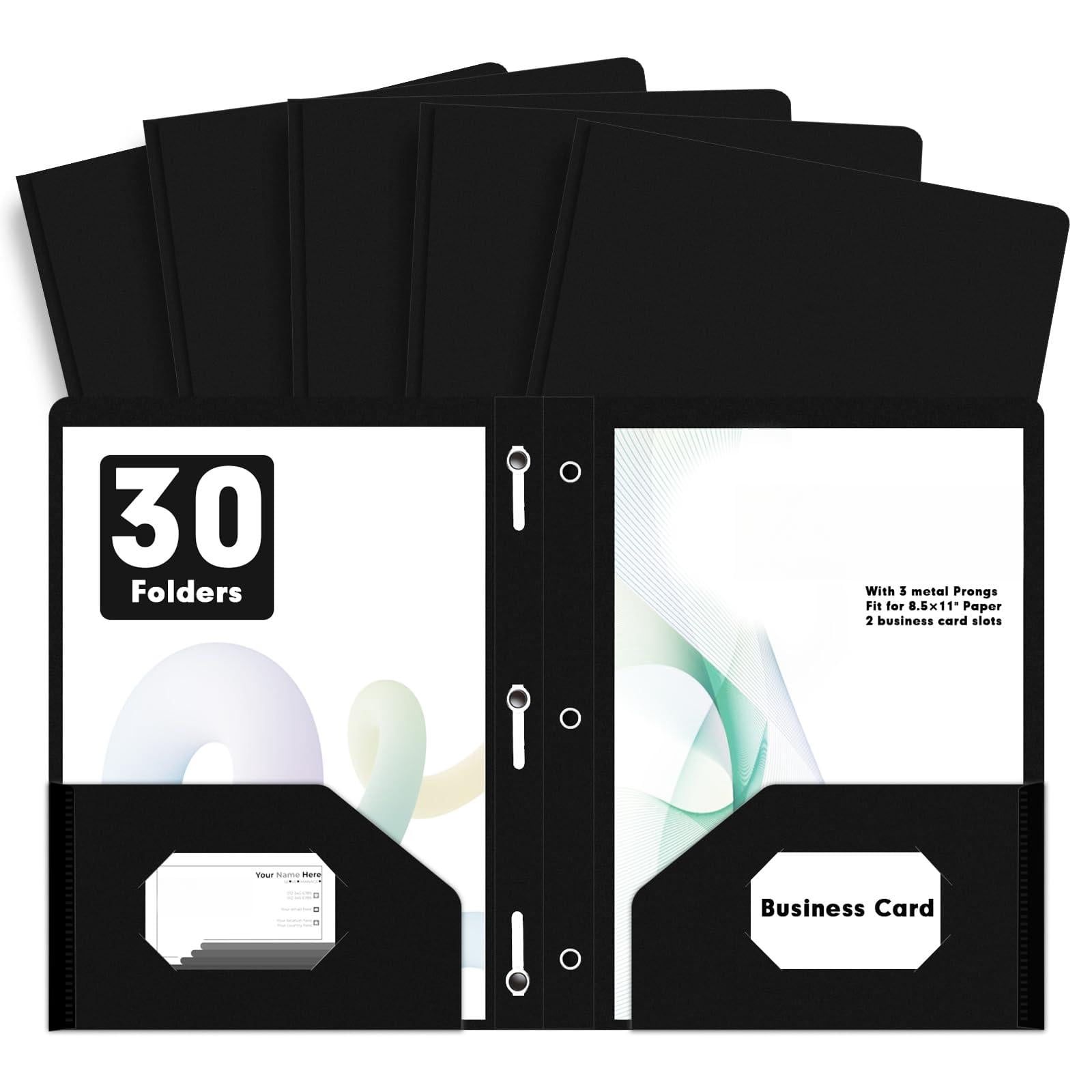 Plastic 2 Pocket Folders With Prongs  30 Pack Heavyweight Letter Size Poly 3 Metal Fastener Clips (black)