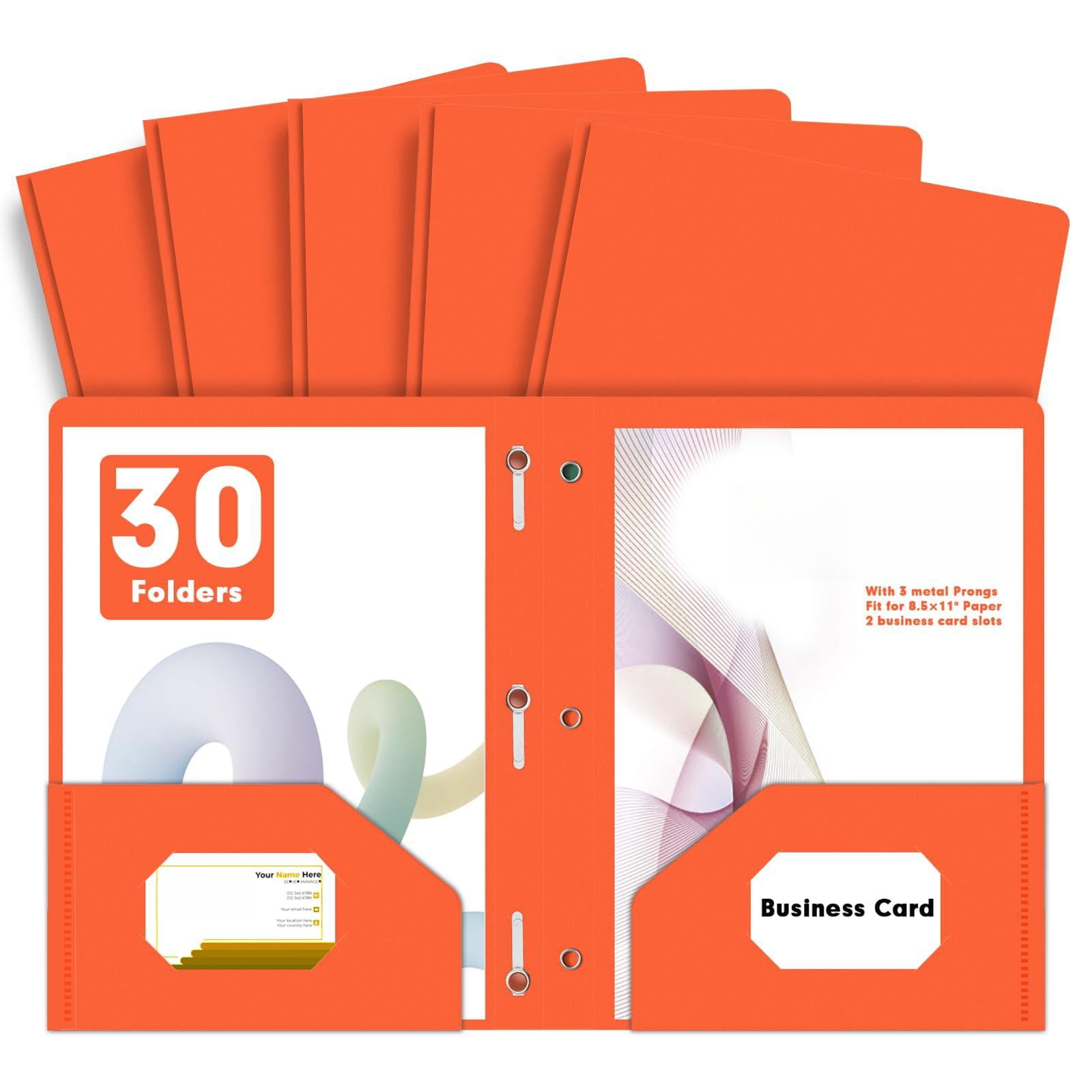 Plastic 2 Pocket Folders With Prongs  30 Pack Heavyweight Letter Size Poly 3 Metal Fastener Clips (orange)