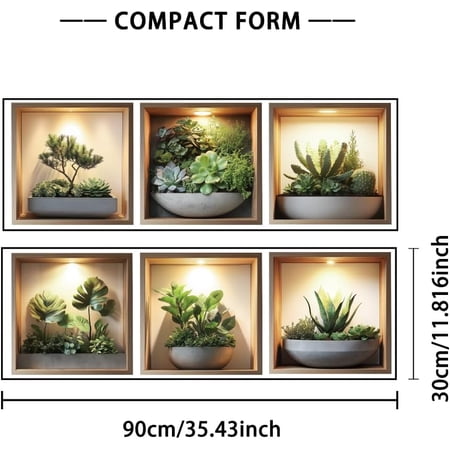 Plastic 2 Sheets 3D Green Plants Wall Sticker 6 Style 3D Green Pot Plant Succulent Stickers Home Background Landscaping Decorative Wall Stickers for Bedroom Living Room Living Room