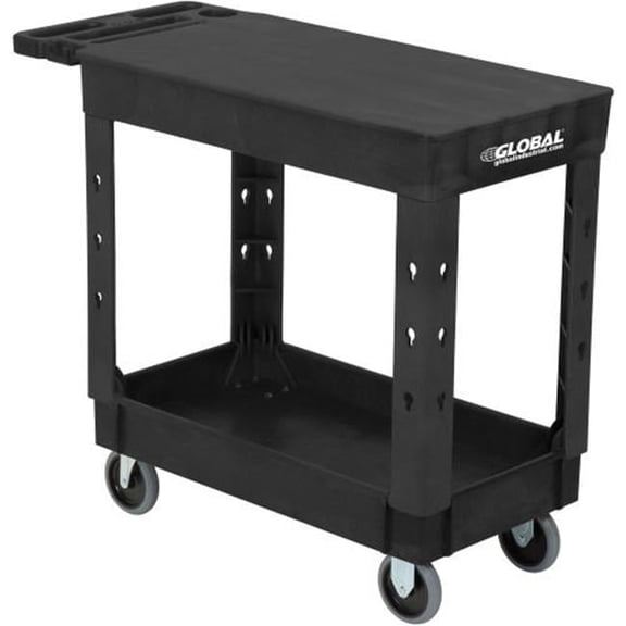 Plastic 2 Shelf Flat Black Service & Utility Cart, 38 x 17.5, 5 in. Rubber Casters