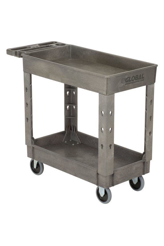 Plastic 2 Shelf Tray Service & Utility Cart, 38 x 17-1/2, 5" Rubber Casters