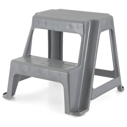 Plastic 2-Step Stool - Portable Step Ladder, 16 Inch Height - Gray Kitchen & Home Stool