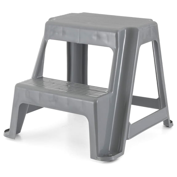Plastic 2-Step Stool, Portable Step Stool, 16 Inches Tall, Gray 1 Pack