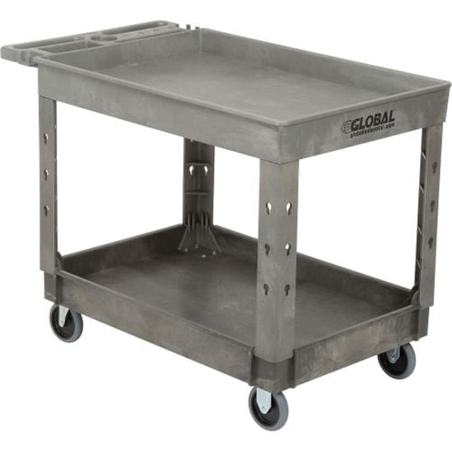 Plastic 2 Tray Black Shelf Maintenance & Utility Cart, 44 x 25.5, 8 in ...