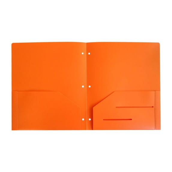 Plastic 3 Hole Punch Folders with Pockets,1Pcs 3-Hole Punched Binder Folders with Business Card Holder,Colored Decorative File Folders for Documents, Filing Cabinet,Office, Business,(Orange)