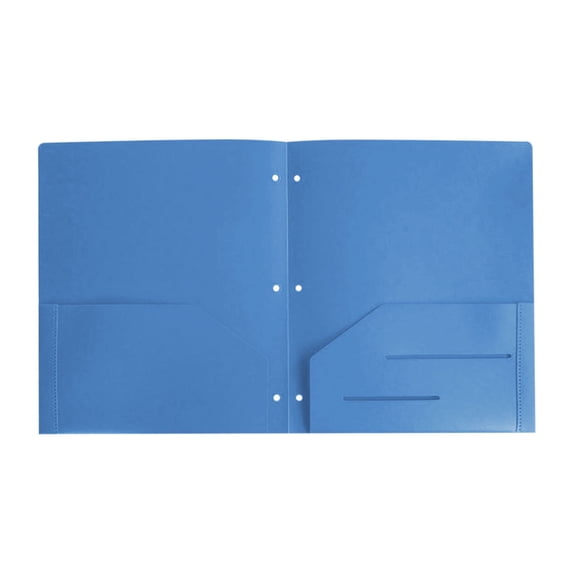 Plastic 3 Hole Punch Folders with Pockets,1Pcs 3-Hole Punched Binder Folders with Business Card Holder,Colored Decorative File Folders for Documents, Filing Cabinet,Office, Business,(Blue)