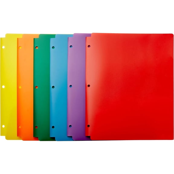 Plastic 3 Hole Punch Folders with 2 Pockets, 8.5 x 11 inches, Pack of 6, Assorted Color