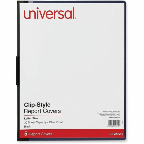Plastic 30-Page Capacity Letter Size Report Cover with Clip - Clear/Black (5/Pack)
