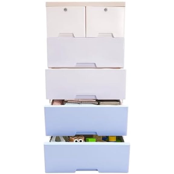 Plastic 4-Drawer Dresser 5035102 cm, Tall Closet Storage Tower, Bedroom Organizer for Clothes & Toys, Rolling Frame, Gradient Blue$$Home Decor, Kitchen, & Other