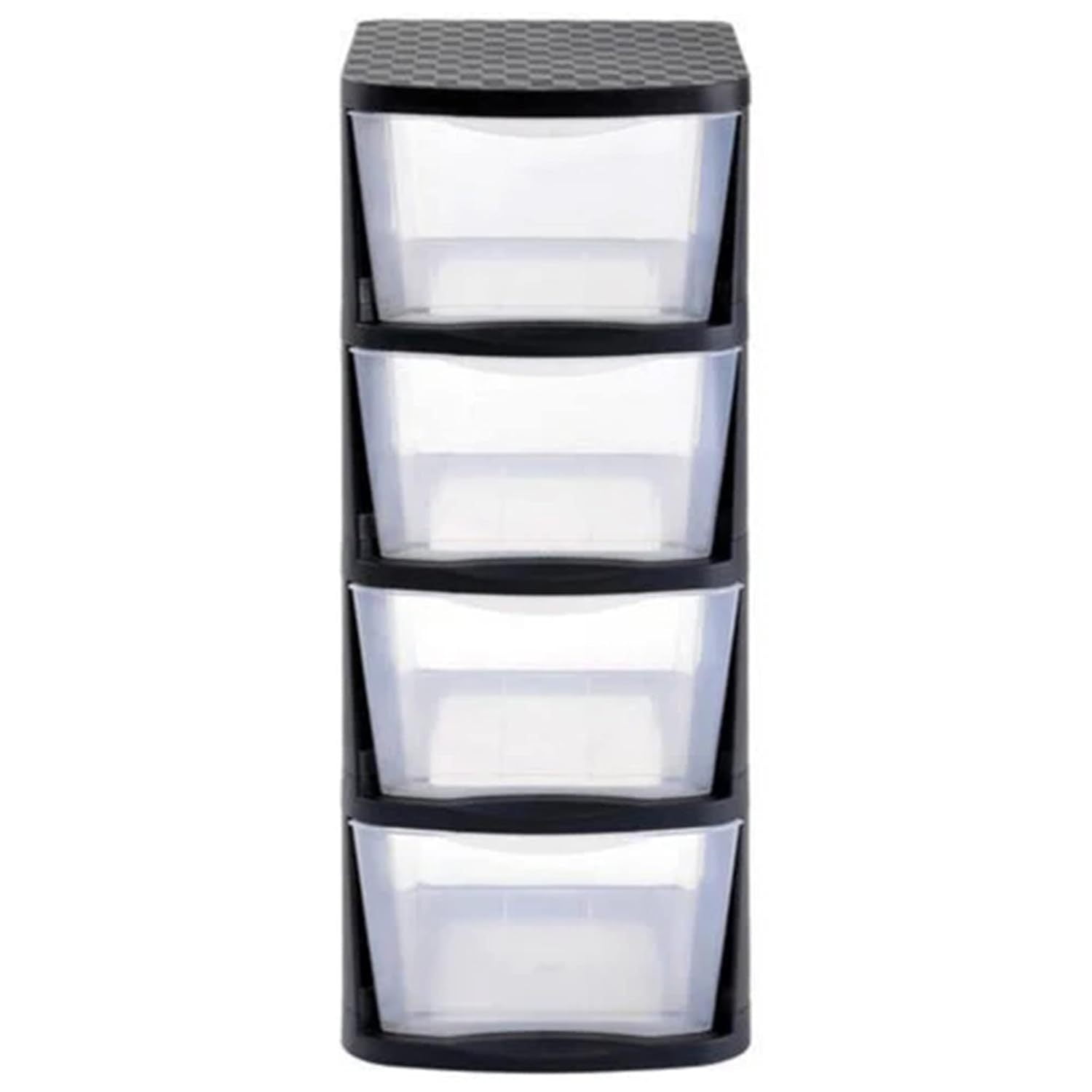 LHHP Plastic 4 Drawer Storage Container Tower with 4 Large Pull Out Drawers for Home Organization, Office and, Classrooms Clear/Black