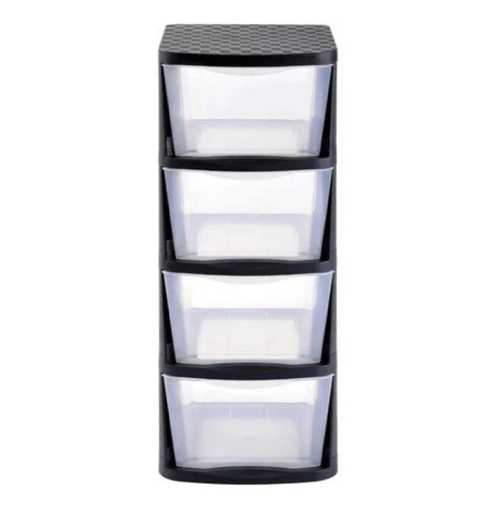 Clear Plastic 4-Drawer Storage Tower with Black Frame