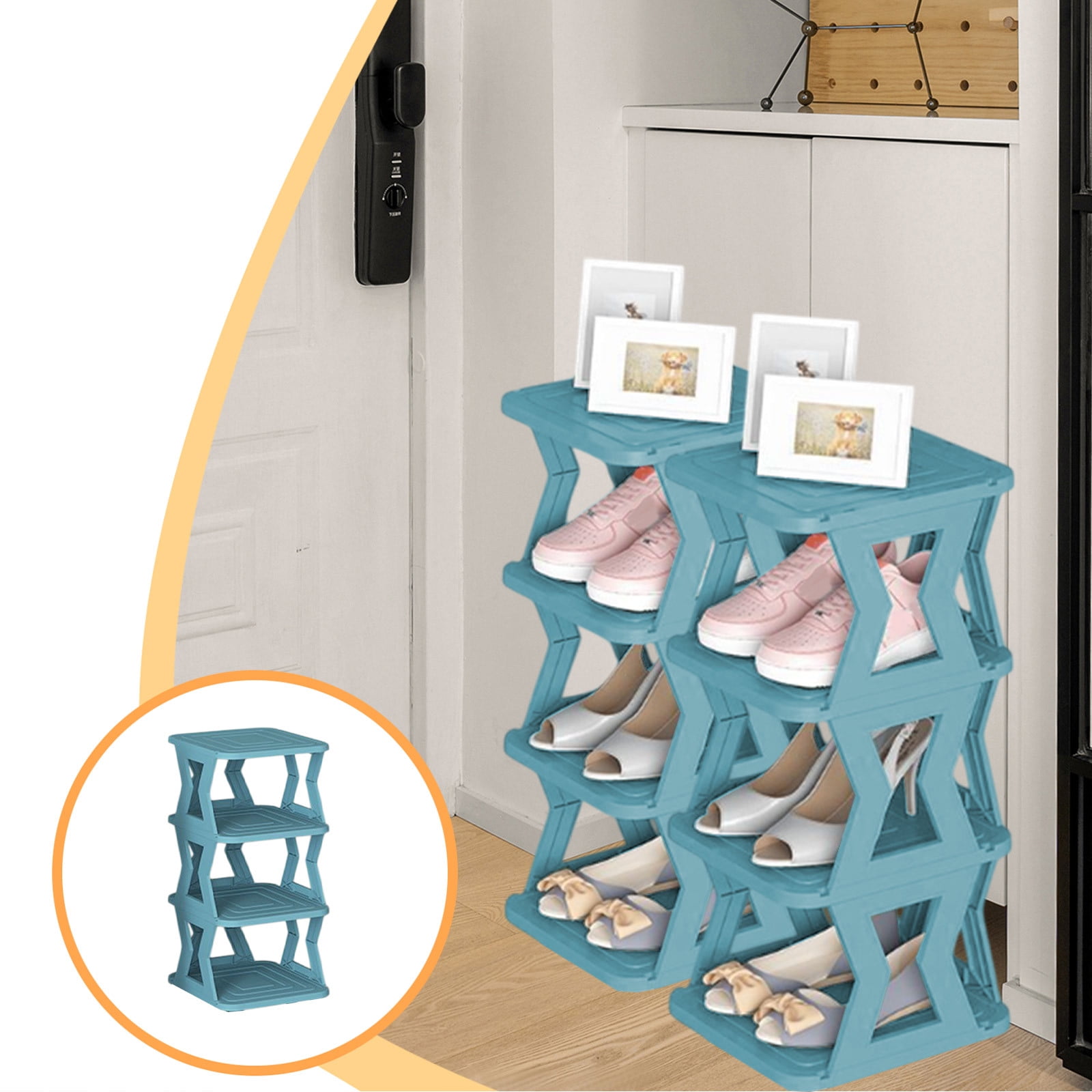 Plastic 4-Tier Shoe Rack, Sturdy Narrow for Household Doorway Closet ...