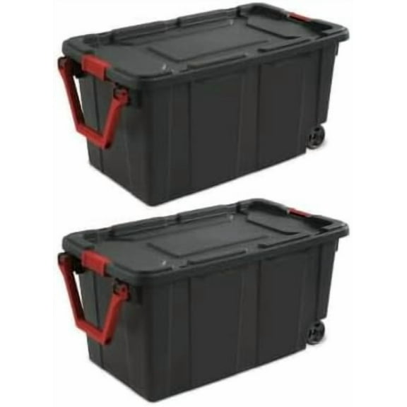 Plastic 40 Gallon Wheeled Industrial Storage Bins, Black, 2 Count Pack