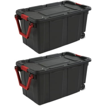 Plastic 40 Gallon Wheeled Industrial Storage Bins, Black, 2 Count Pack