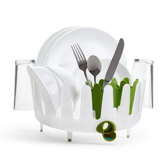 Plastic 401-281-004 DishGarden Dish Rack, 14 x 13.25 x 6.5 inches, White/Green