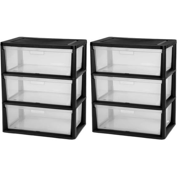 Plastic 5 Drawer Wide Tower, Black