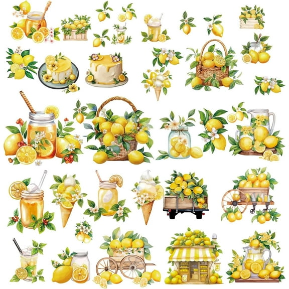 Plastic 8 Sheets 8 styles PVC Waterproof Wall Stickers Self-Adhesive Decals for Window or Stairway Home Decoration Lemon 200x145mm 1 sheet/style