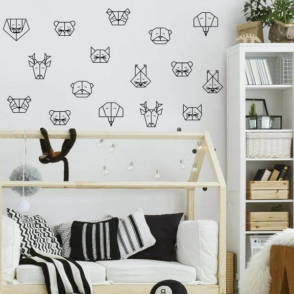 Plastic 8 Style Animal Wall Stickers Line Geometry Elk Stickers Lion Elephant Wall Decal Wall Art Decoration for Boys Room Wall Decor Living Room Kids Bedroom Birthday Gifts