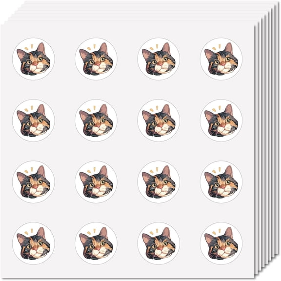 Plastic 8Pcs Kitty Circle Bulk Stickers Marking Round Decals Self Adhesive Waterproof Plastic Dot Tag Circle Cartoon Sticky Dot Crafting Scrapbook Pattern