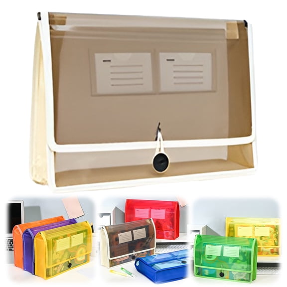 Plastic A4 Expanding File Folder Document Organizer Snap Closure Label Pocket Rainbow Waterproof,file folder,expanding file,Beige,1PC