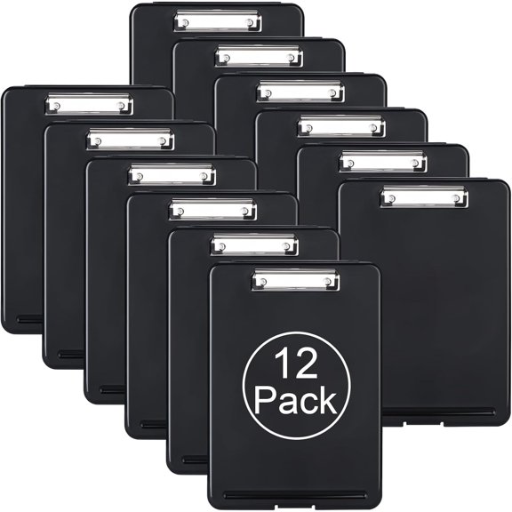Plastic A4 Form Storage Box Case, Clipboard Case, Bulk clipboard Set Suitable for School, Utility, Industrial Office, Medical Personnel, Black, 12 Pack