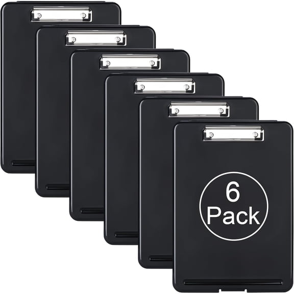Plastic A4 Form Storage Box Case, Clipboard Case, Bulk clipboard Set Suitable for School,Utility,Industrial Office, Medical Personnel,Black,6 Pack