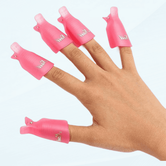 Plastic Acrylic Nail Art Soak Off Cap Clip, 10PC UV Gel Polish Remover Wrap Tool (Pink)