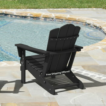 Plastic Adirondack Chair, Folding Outdoor Patio Furniture Chair, Black
