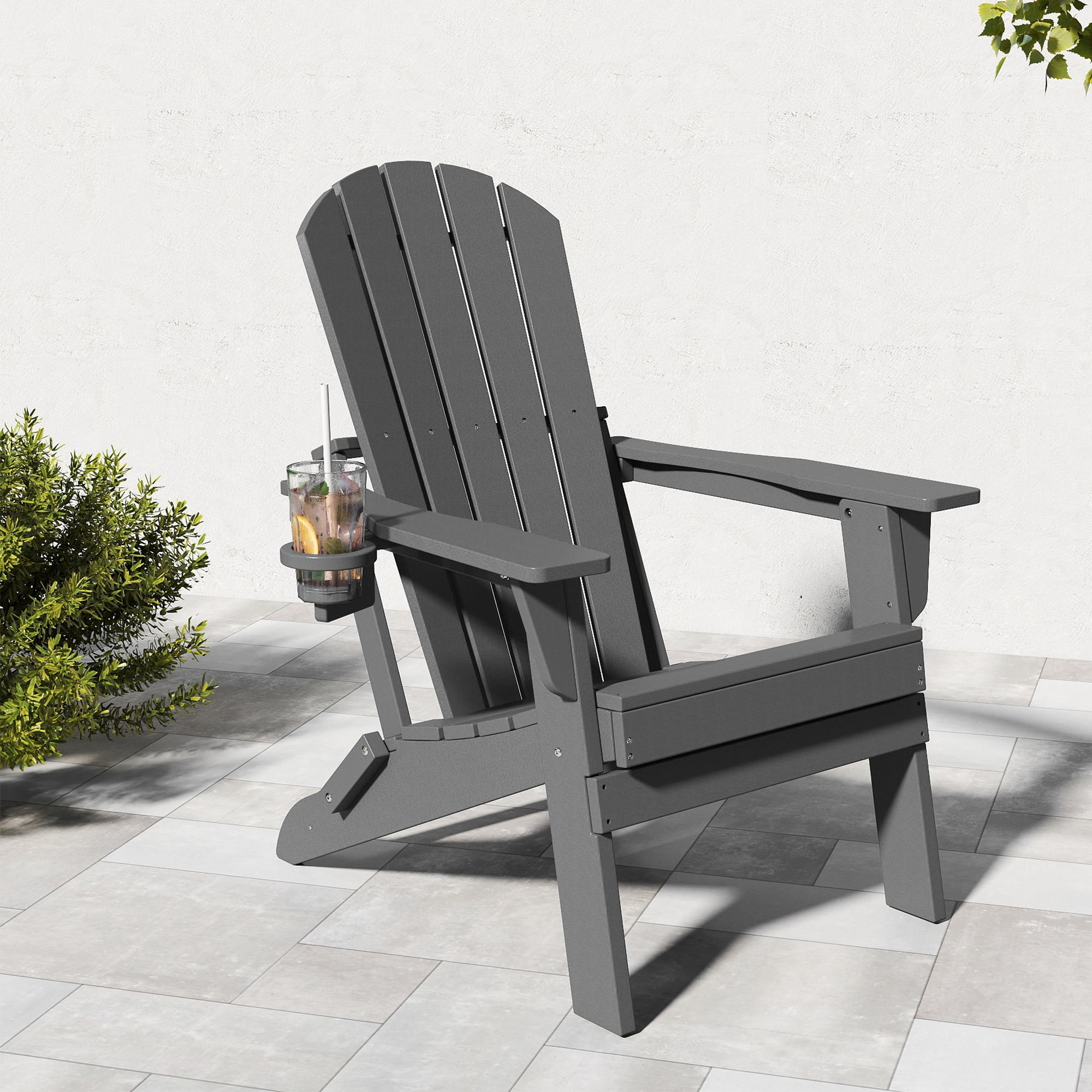 Walmart sales :  FOOWIN HDPE Folding Adirondack Chair, Fire Pit Chairs with Cup Holder, Grey