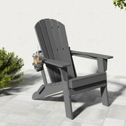 FOOWIN HDPE Folding Adirondack Chair with Cup Holder, Fire Pit Chairs Set of 4, Navy Blue
