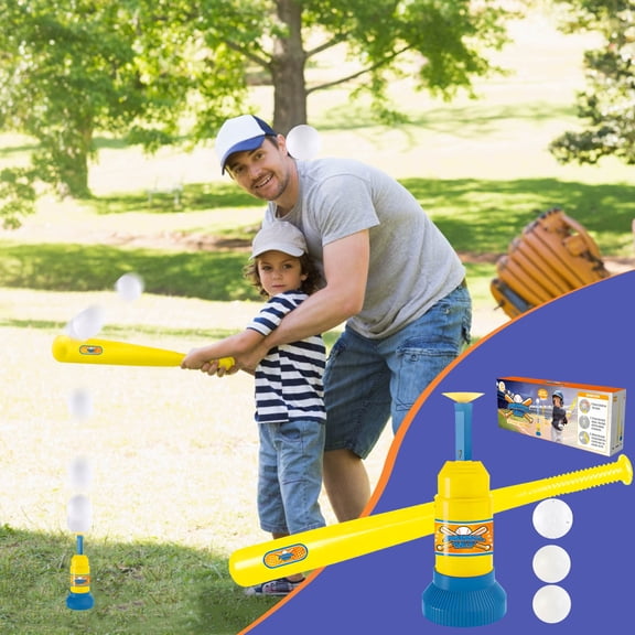 Plastic Adjustable Baseball Pitching Machine Set For Kids Outdoor Sports Toy With Bat And 3 Balls Catapult Training