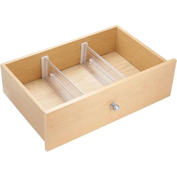 Plastic Adjustable Deep Drawer Divider, Kitchen, Dresser, Desk, Bathroom and More, The Linus Collection Set of 2, Expandable 13.25 20.75, Clear