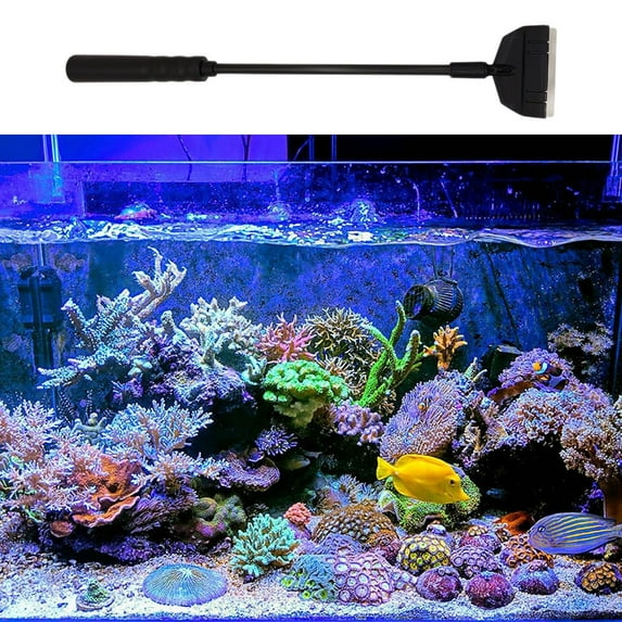 Plastic Algae Scraper for Saltwater & Freshwater Aquarium - 33x6cm/13x2.3in Fish Tank Cleaning Tool with Long Handle, Lightweight & Sturdy Design