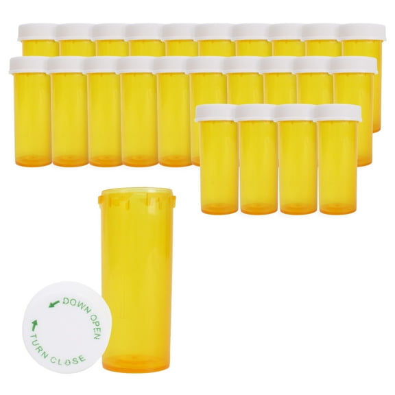 Plastic Amber Medicine Pill Bottles, 8 Dram, (25 Pack), Push Down and Turn Child Resistant Caps, Amber Prescription Vial, Medicine Container, Pill Cases Dispenser Organizers