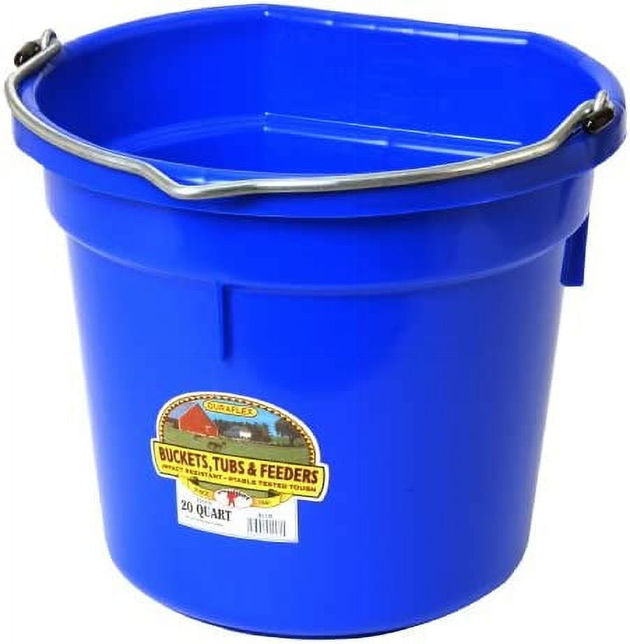 Plastic Animal Feed Bucket Blue Little Giant Flat Back Plastic Feed Bucket with Metal Handle 20 Quarts 5 Gallons Item No. P20FBBLUE6