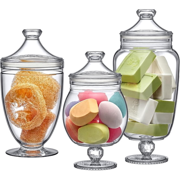 Plastic Apothecary Jars , Acrylic Jars with Lids, Bathroom Canisters, Candy Buffet, Wedding Display, Shatter-Proof