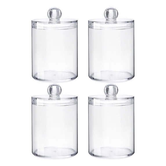 Plastic Apothecary Jars with Lids Acrylic Holder Dispenser for Bathroom, Clear Plastic Storage Jars Floss Container for Swab Cotton Ball Bathroom Jars Clear 4Pcs