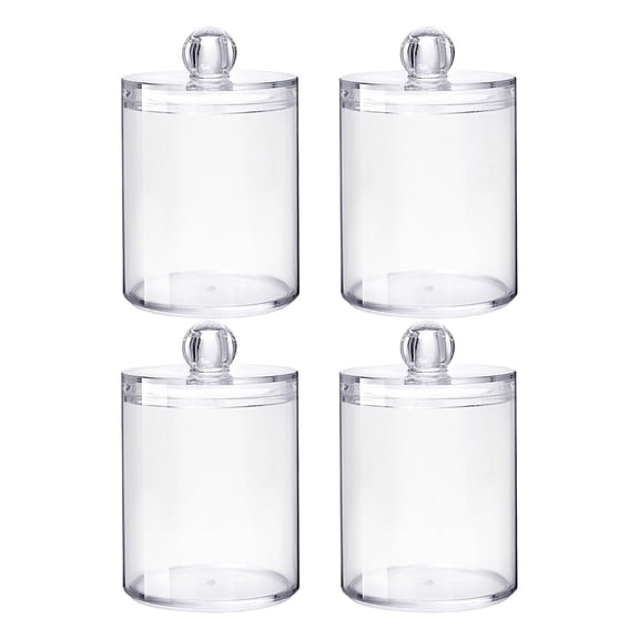 Plastic Apothecary Jars with Lids Acrylic Holder Dispenser for Bathroom, Clear Plastic Storage Jars Floss Container for Swab Cotton Ball Bathroom Jars Clear 4Pcs