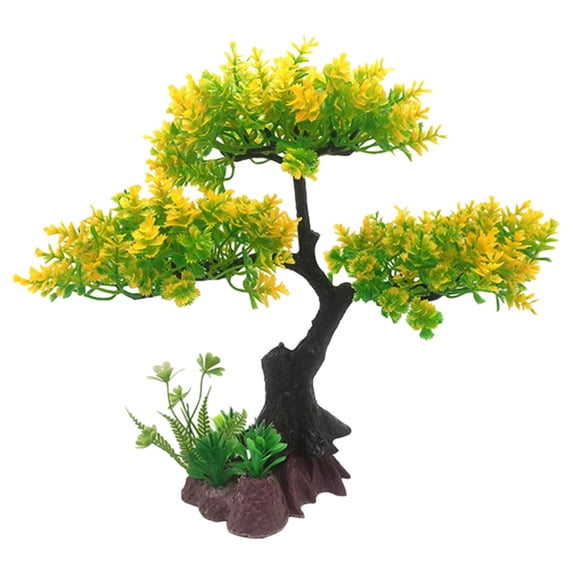 Plastic Aquarium Plants,Artificial Fish Tank Decorations Realistic Bonsai Tree,with Base Green Aquatic Water Plants for Natural Underwater Landscape,1 Piece(Yellow)