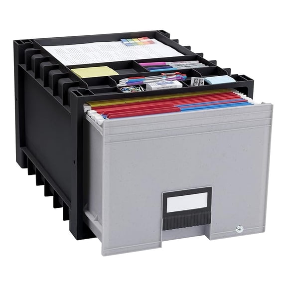 Plastic Archive Storage Drawer with Lock, Letter Size, 18-Inch Drawer, Black (STX61178U01C)