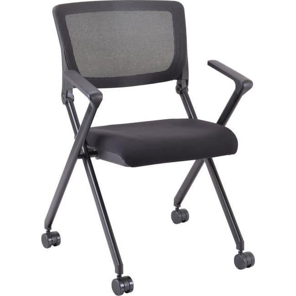 Plastic Arms Mesh Back Nesting Chair, Black
