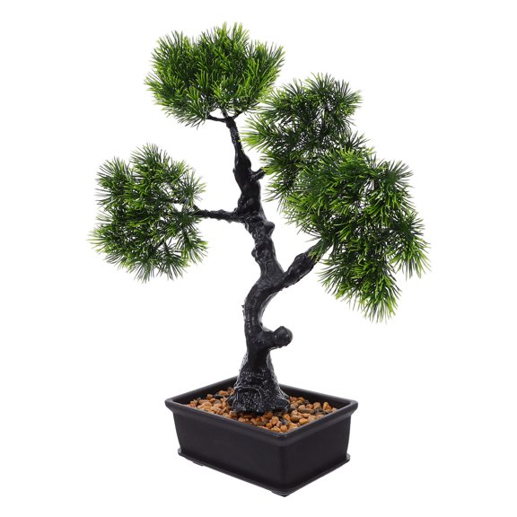 Plastic Artificial Bonsai Tree Green Faux Pine for Desktop and Shelf Home Decoration