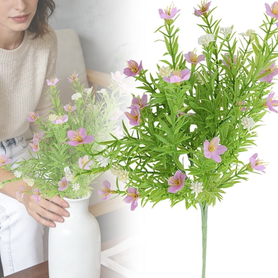 Plastic Artificial Flower Bundles with Green Foliage, Realistic Artificial Flowers for Outdoors, Fake Flowers, Fake Floral Bouquet for Outdoor Window Box, Cemetery & Home Table Decor 1Pcs