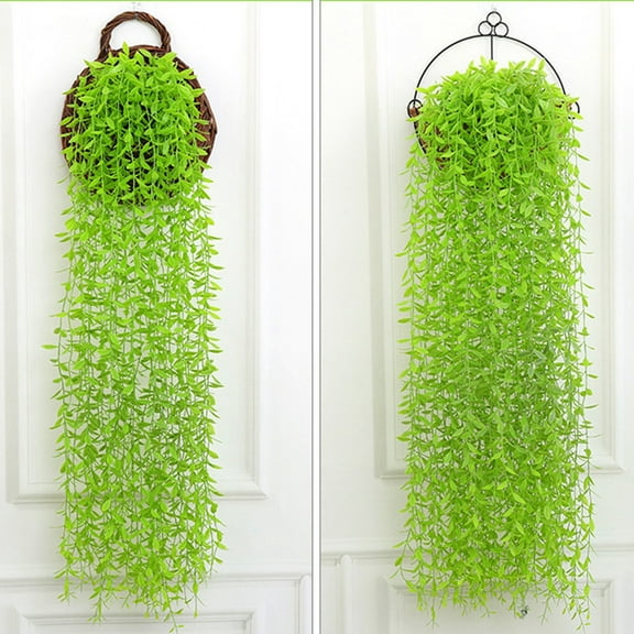 Plastic Artificial Weeping Willow Branches, 5 Pack Green Faux Rattan Leaf Vines, 39.3in Hanging Fake Greenery for Wall Ceiling Arch Decor