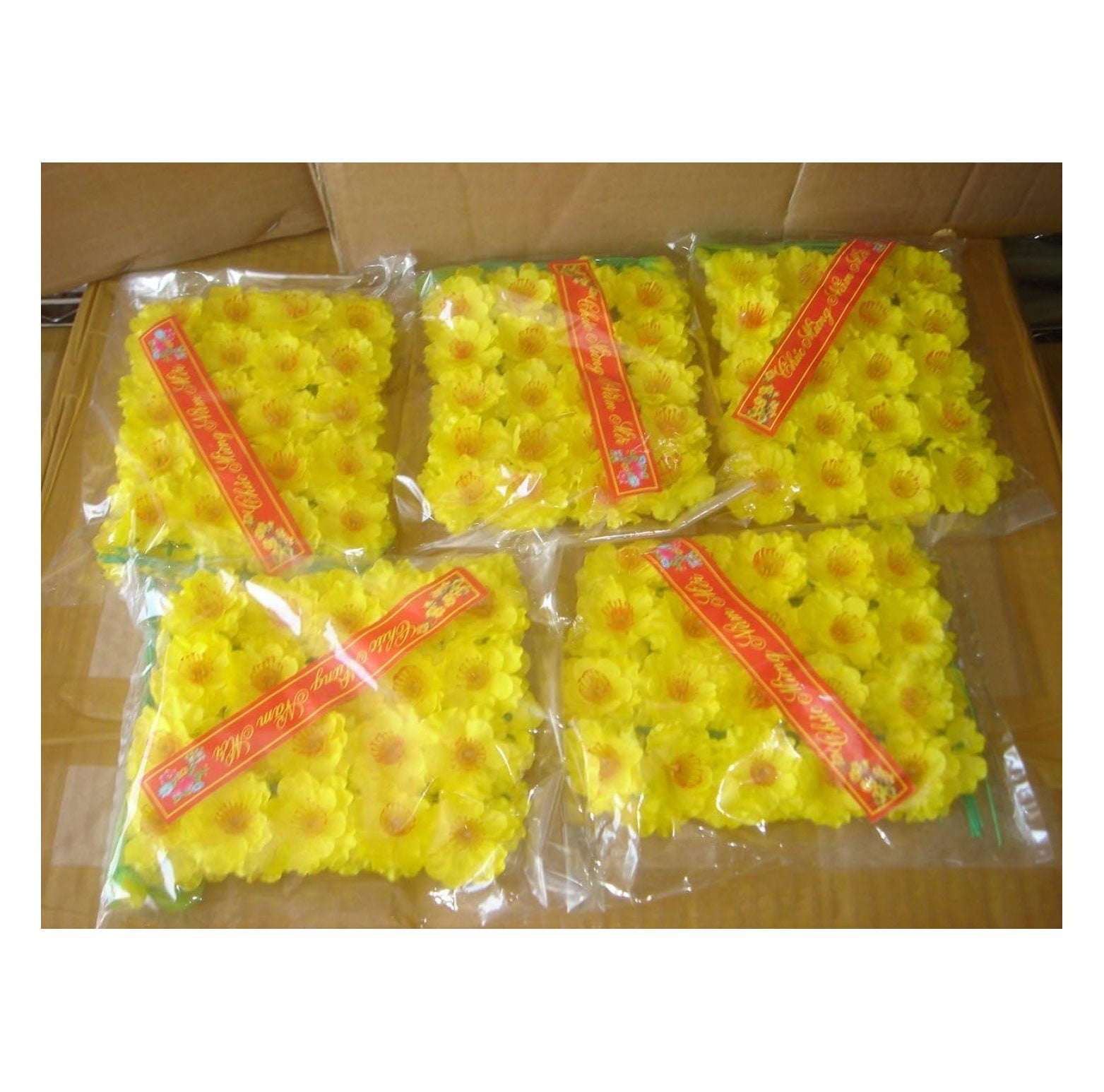 Plastic Artificial Yellow Apricot Flower (HOA Mai) 5 Bags